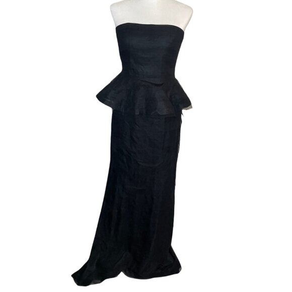 Adrianna Papell Shutter Peplum Gown Dress Black Lace Size 6 Strapless - Picture 2 of 8